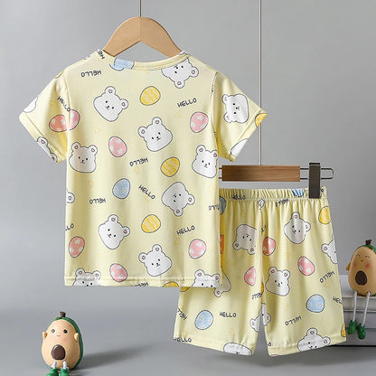 2-piece children's summer cute cartoon printed short sleeved shorts set for boys and girls casual and comfortable T-shirt shorts