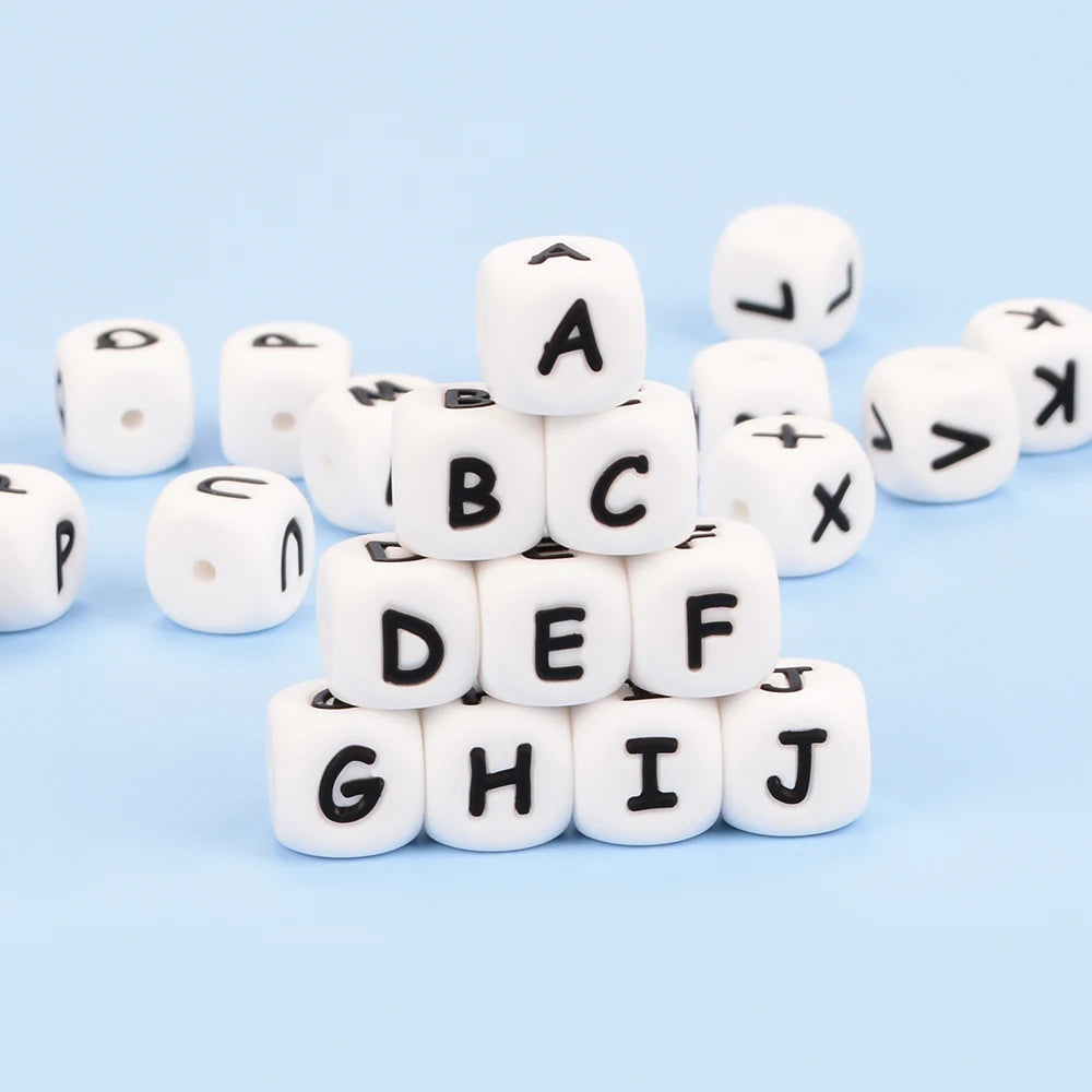 Lofca 100Pcs 12MM Silicone Letter Beads Silicone Beads Loose Beads Food Grade DIY Bracelet Necklace Pacifier Chain Accessories
