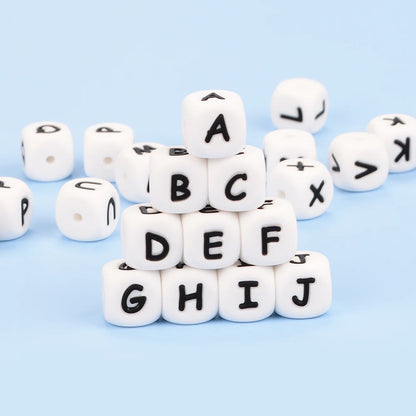 Lofca 100Pcs 12MM Silicone Letter Beads Silicone Beads Loose Beads Food Grade DIY Bracelet Necklace Pacifier Chain Accessories
