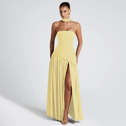 New Dresses 2025 Woman Fashion Summer Sheath Solid Color Split Dress Sexy Backless High Split Skirt Women's Clothing
