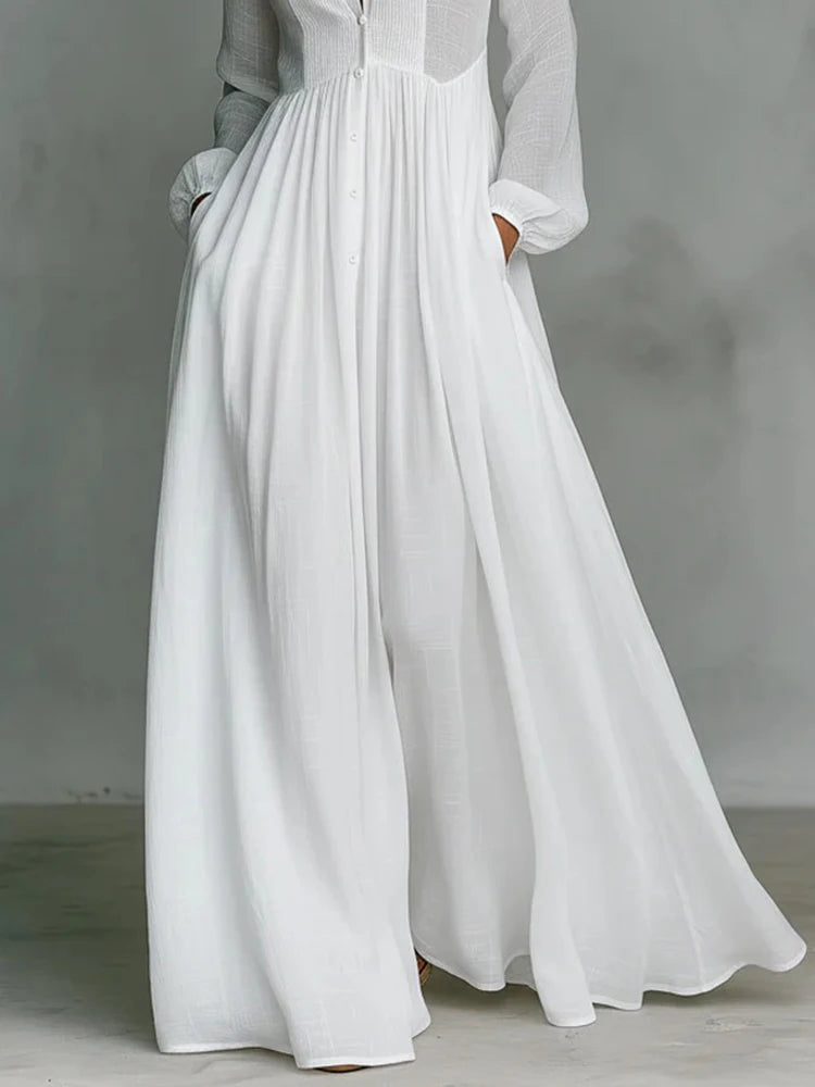 Elegant Stand Collar Long Sleeve Party Dress, Women 2026 New Spring Solid Casual Dresses, Single Breasted Ladies Pocket Dresses
