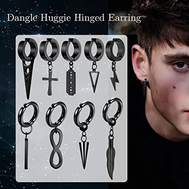 1 Pcs Clip On Hoop Earrings For Men Women Stainless Steel Fake Non Piercing Magnetic Dangle Earring Black Huggie Hoop