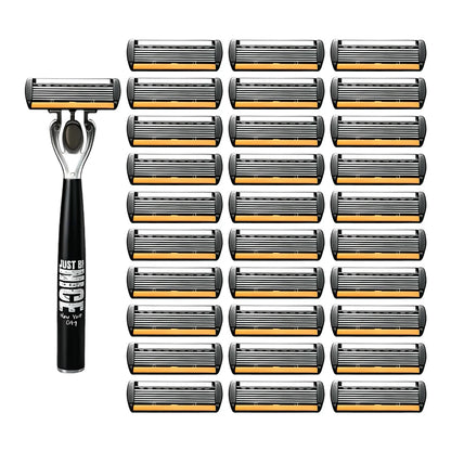 Men's Manual Safety Razor Set, featuring 6-layer stainless steel blades and an aloe vera lubricating strip | perfect as a gift.