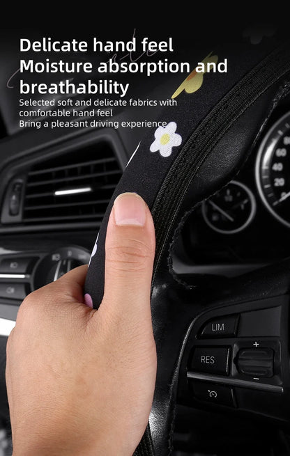 Car Steering Wheel Cover Flowers Print Anti-slip Universal Auto Steering Wheel Protector Interior Accessories wheel cover
