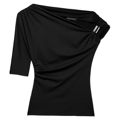 HXAO 2025 Women Asymmetrical Top Spring Summer Yellow Black Khaki Tanks & Camis Sexy Tight Y2k T-Shirt Lady Fashion Tank Top 066