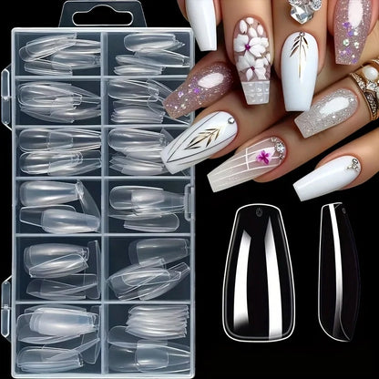 120 Pieces of Transparent Coffin/Mandarin/Aprilion/Square/Oval/Other Shape Style Boxed Nails, 12 Different Sizes Full Cover Acrylic Press-On Nails, Suitable for Home DIY Nail Art and Nail Salons, or as a Gift for Women's Nail