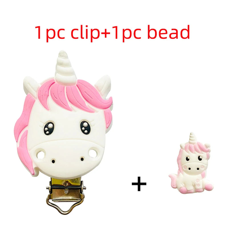 2pcs Silicone Cartoon Animal Teething Toy Fox Panda Elephant Food-Grade Silicone Nipple Necklace Clip Baby Toy Gift
