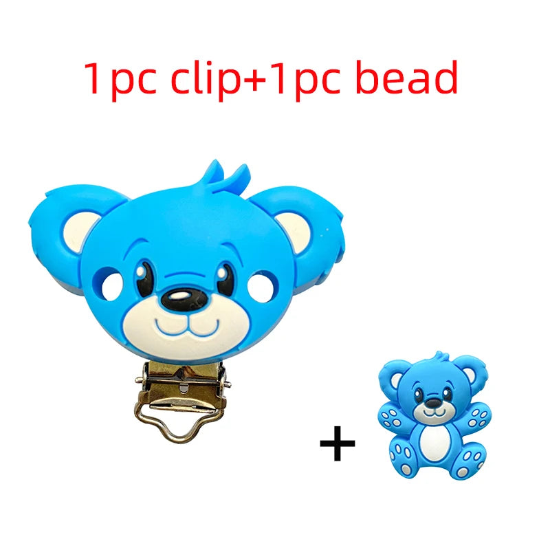 2pcs Silicone Cartoon Animal Teething Toy Fox Panda Elephant Food-Grade Silicone Nipple Necklace Clip Baby Toy Gift