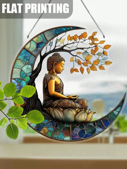 1PCS2D enchanting Buddha sun visor - dyed acrylic, perfect for home and garden decoration, religious spiritual gifts