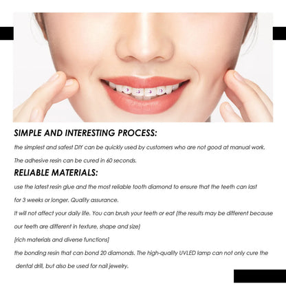 Tooth Jewelry Kit DIY Teeth Gems Kit With Glues & Light Teeth Clear Precious Stone Jewelry Decoration Glittering Tooth Gem Kit