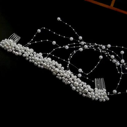 1 elegant artificial pearl hair comb with exquisite bead tassel for bride's wedding dress headwear