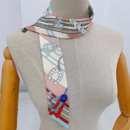 New Long Small Silk Scarf Headband Women's Double-sided Elegant Binding Strap Streamer Small Scarf Gift Ribbon Silk Scarf