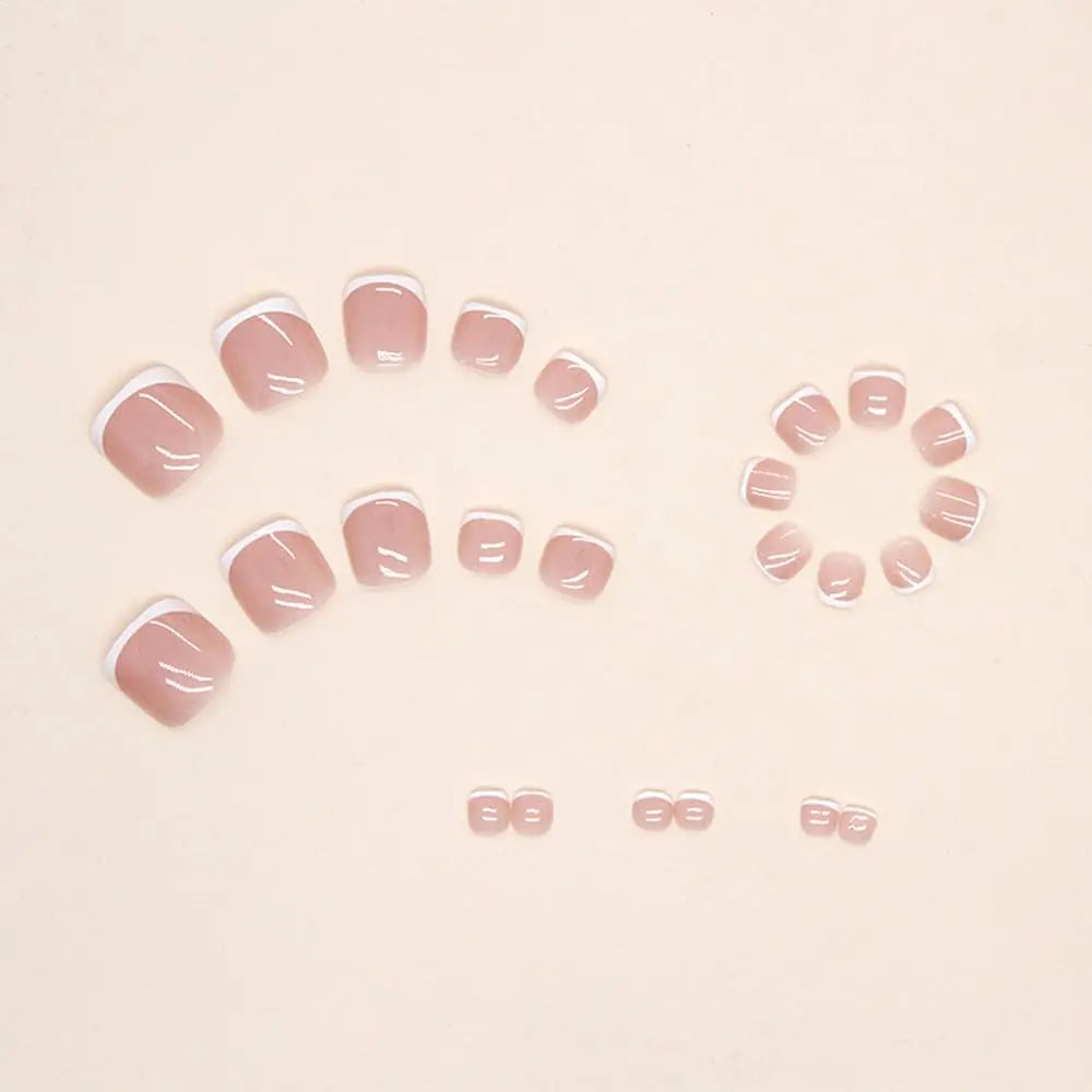 48pcs French black border hand and foot armour Glossy fake toenails fully covered with nude spring break toenails for women's na