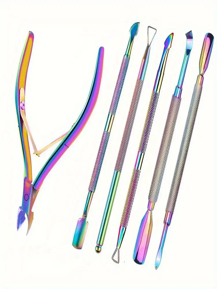 Nail Cuticle Pusher Tweezer Rainbow Cutter Nipper Clipper Dead Skin Remover Stainless Steel Manicure Nails Art Tool ManicureTool