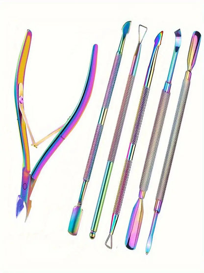 Nail Cuticle Pusher Tweezer Rainbow Cutter Nipper Clipper Dead Skin Remover Stainless Steel Manicure Nails Art Tool ManicureTool