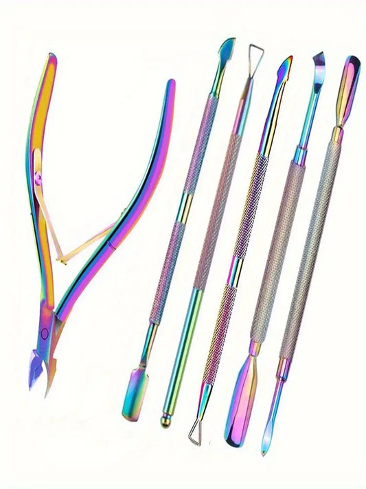 Nail Cuticle Pusher Tweezer Rainbow Cutter Nipper Clipper Dead Skin Remover Stainless Steel Manicure Nails Art Tool ManicureTool