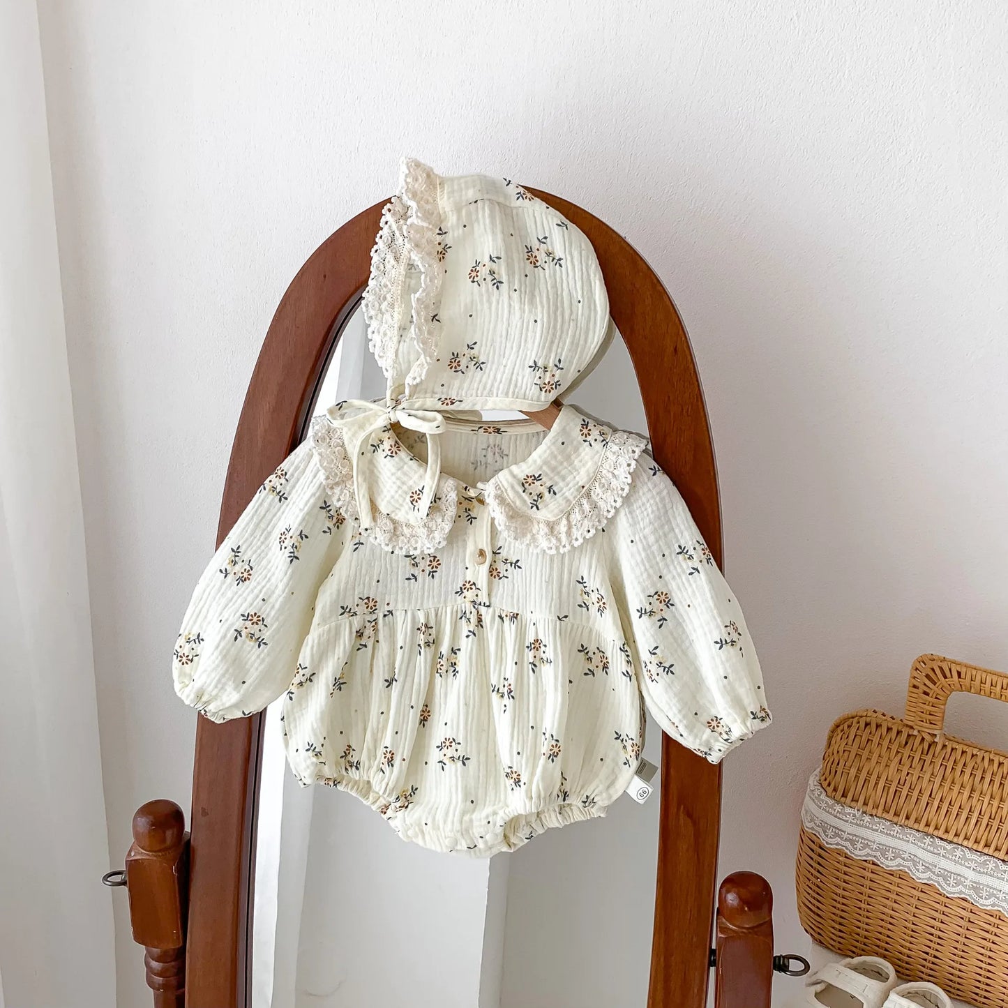 2025 Spring Newborn Infant Baby Girls Romper+Hat 2PCS Lapel Floral Rompers Kids Fashion Baby Clothing Newborn Baby Girl Jumpsuit