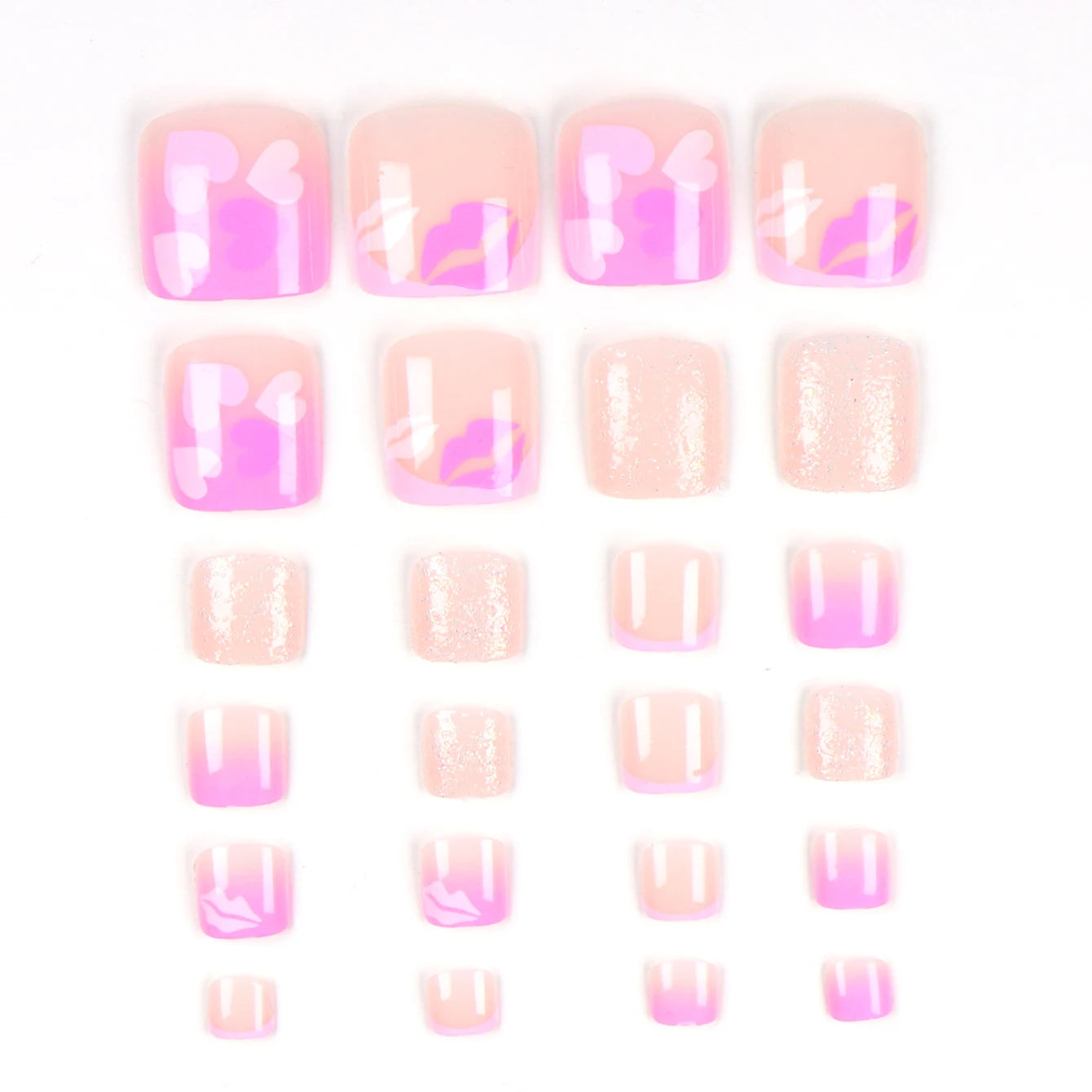 24pcs French Fake Toenails Pink Gradient Full Cover Short Square Toe Nails Foot Nails Tips for Women Girls