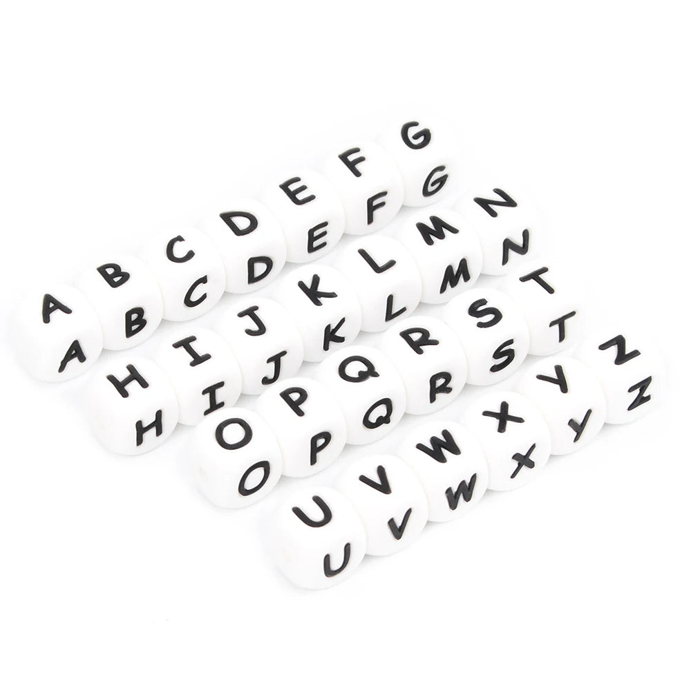Lofca 100Pcs 12MM Silicone Letter Beads Silicone Beads Loose Beads Food Grade DIY Bracelet Necklace Pacifier Chain Accessories
