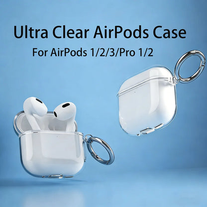 Clear Soft TPU Earphone Case with Metal Ring Buckle for Airpods Pro 2 3 2nd Generation Air Pods 4 3 1 3rd Gen Cover Accessories