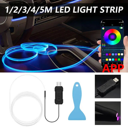Car Interior Atmosphere Light, RGB LED Light Strip Neon Invisible Light USB Fiber Optic Ambient Lamp Support APP Control