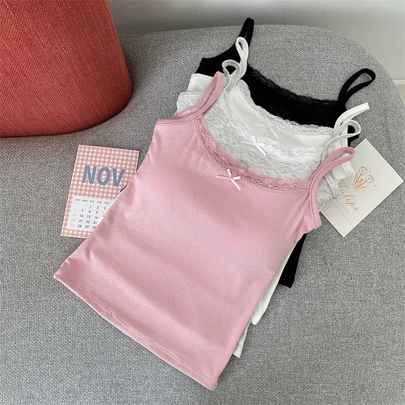 1pcs Girls Cute Padded Bra Tank Top Women Lace Casual Strap Top Vest Female Camisole With Removable Built In Bra Clothing