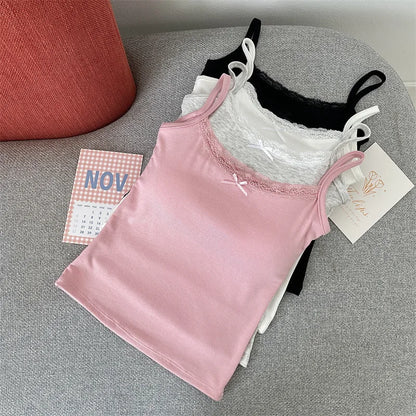 1pcs Girls Cute Padded Bra Tank Top Women Lace Casual Strap Top Vest Female Camisole With Removable Built In Bra Clothing
