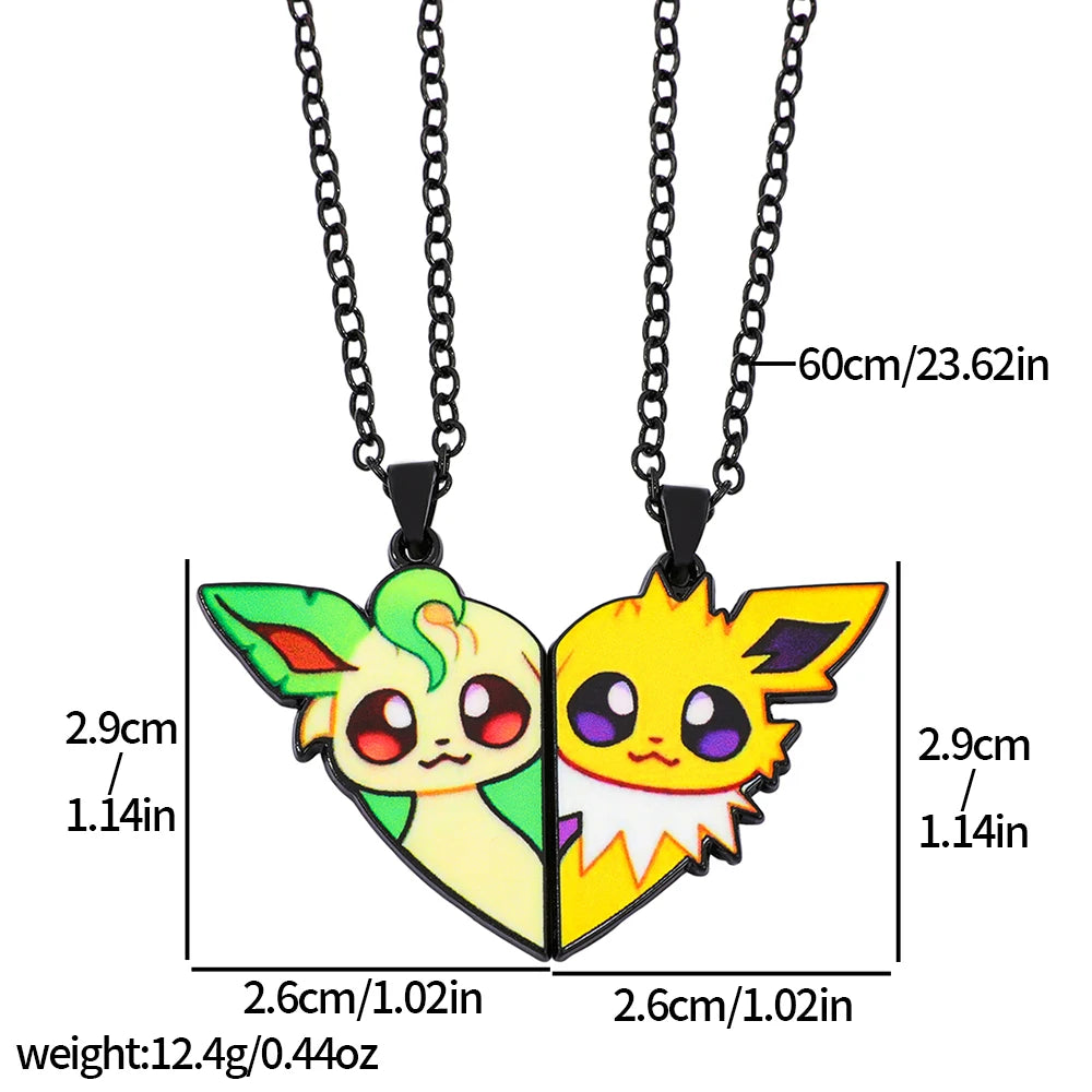 2pcs Eevee Umbreon Espeon Sylveon Jolteon Flareon Necklace Cute Anime Game Charm Jewelry Metal Pendant for Collection