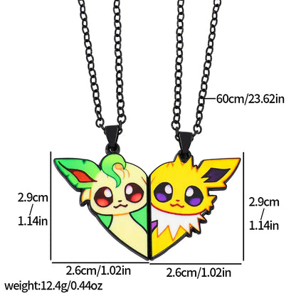 2pcs Eevee Umbreon Espeon Sylveon Jolteon Flareon Necklace Cute Anime Game Charm Jewelry Metal Pendant for Collection