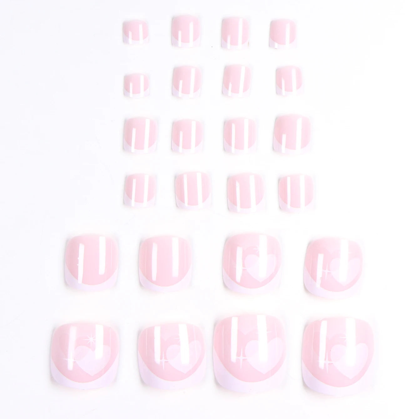 24pcs French Fake Toenails Pink Gradient Full Cover Short Square Toe Nails Foot Nails Tips for Women Girls