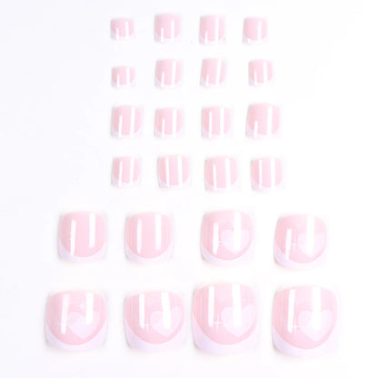 24pcs French Fake Toenails Pink Gradient Full Cover Short Square Toe Nails Foot Nails Tips for Women Girls