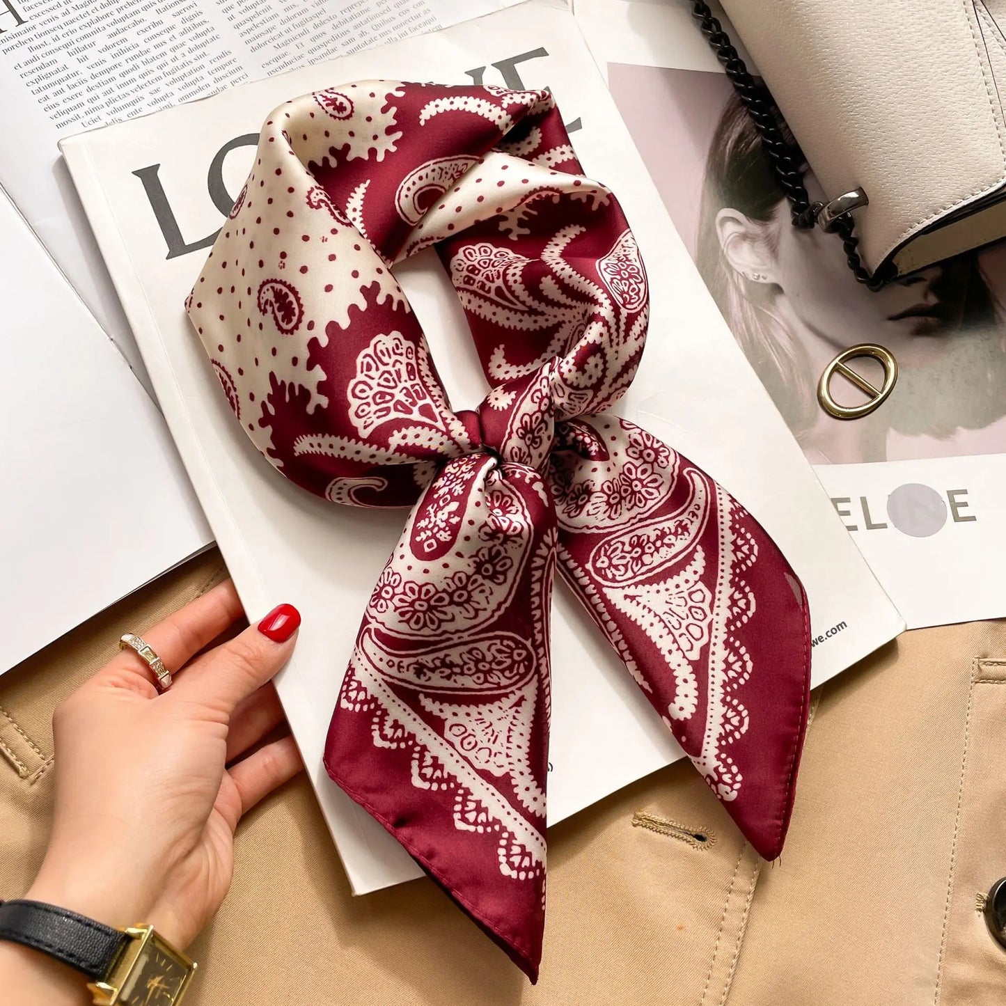 1pcs 70cm Houndstooth Printed Square Scarf For Women Silk CHRISTIAN Letters Fashionable And Versatile Headscarf Scarf Bandana