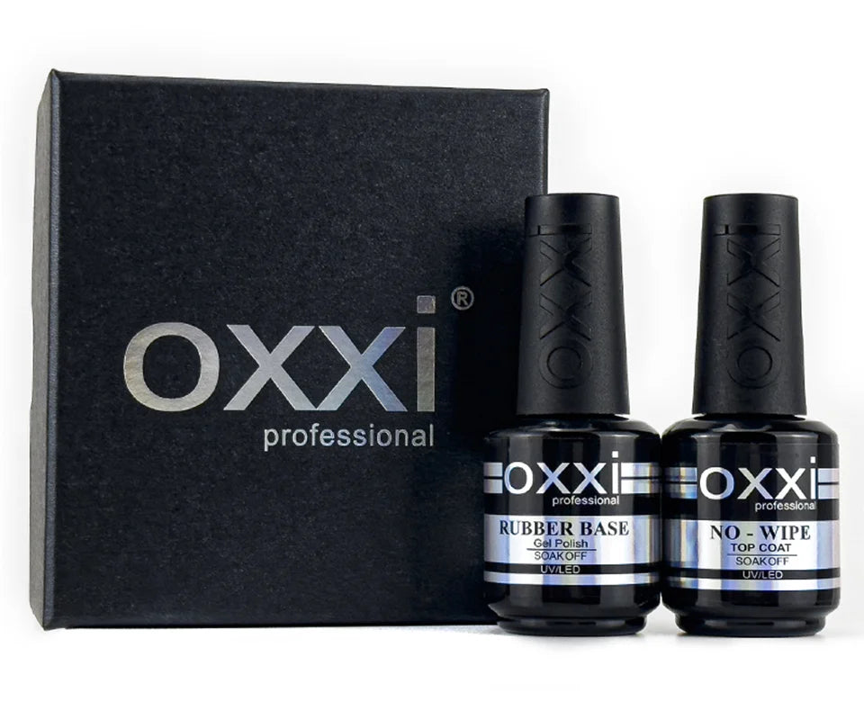 OXXI PROFESSIONAL Rubber Base Coat UV Gel 15ml No Wipe Shiny Top Coat 2pcs Set Gel Polish Semi-permanent Nail Polish Base Gellac