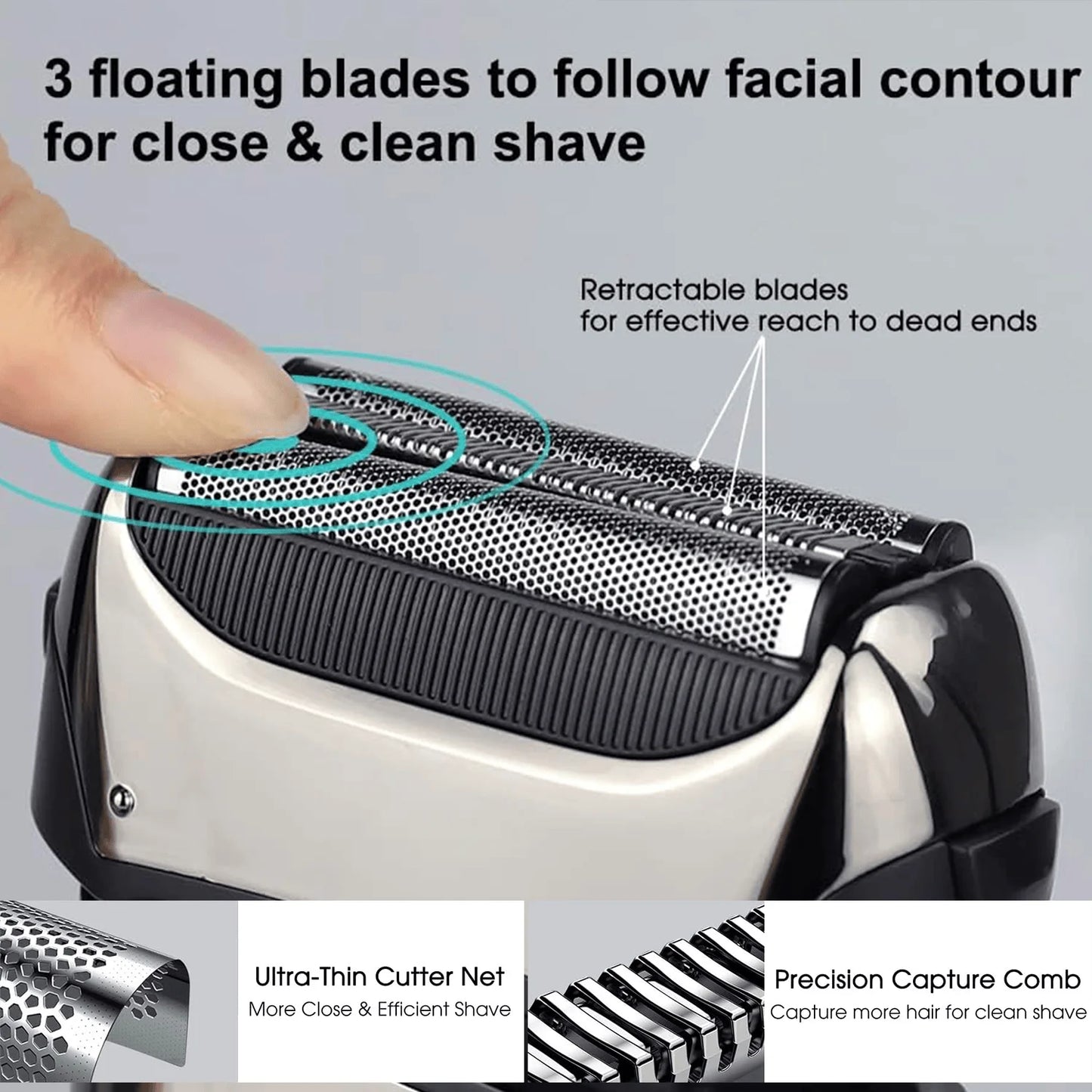  Electric Razor for Men Face Cordless Rechargeable Waterproof Foil Shaver with LED Display for Beard Trimming Razors