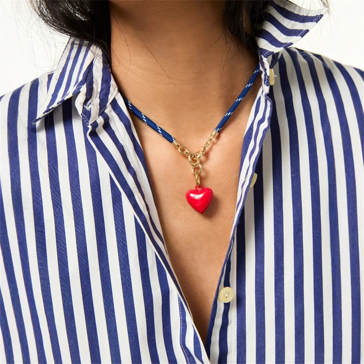 Drip oil red love necklace pendant, niche heart-shaped couple accessory DIY handmade pendant, gold-plated