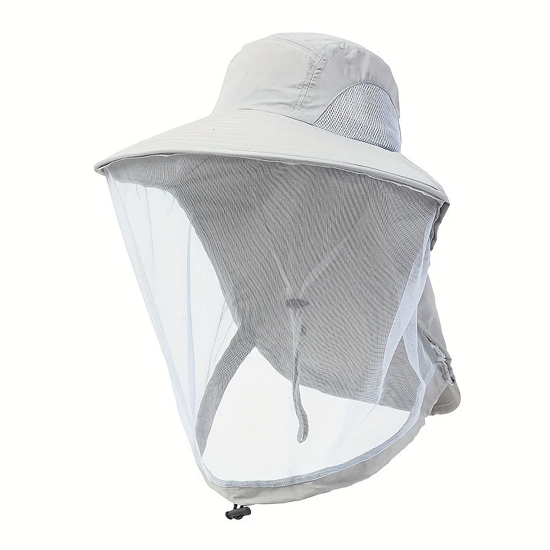 UV Protection Hat with Face Mask Breathable Insect Protection Wide Brim Fishing Hat Outdoor Sport Nature Hiking Camping Mesh Hat