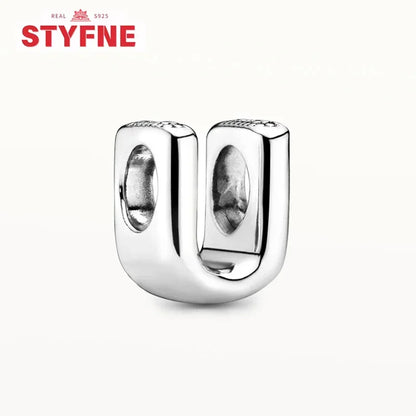 Silver 925 26 Letter A-Z Alphabet Charm Fine Beads Fit Original Charms Silver Bracelet DIY Fine Jewelry for Women Gifts Making