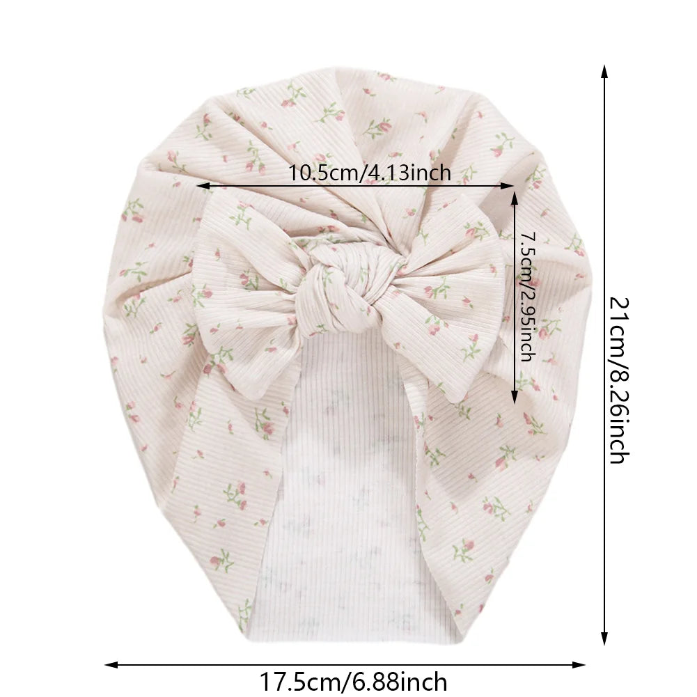 Ins Ribbed Baby Turban Hats Heart Dasiy Cherry Butterfly Bear Printed Infant Beanies Toddler Boys Girls Caps Kids Headwear
