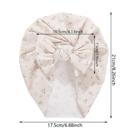 Ins Ribbed Baby Turban Hats Heart Dasiy Cherry Butterfly Bear Printed Infant Beanies Toddler Boys Girls Caps Kids Headwear