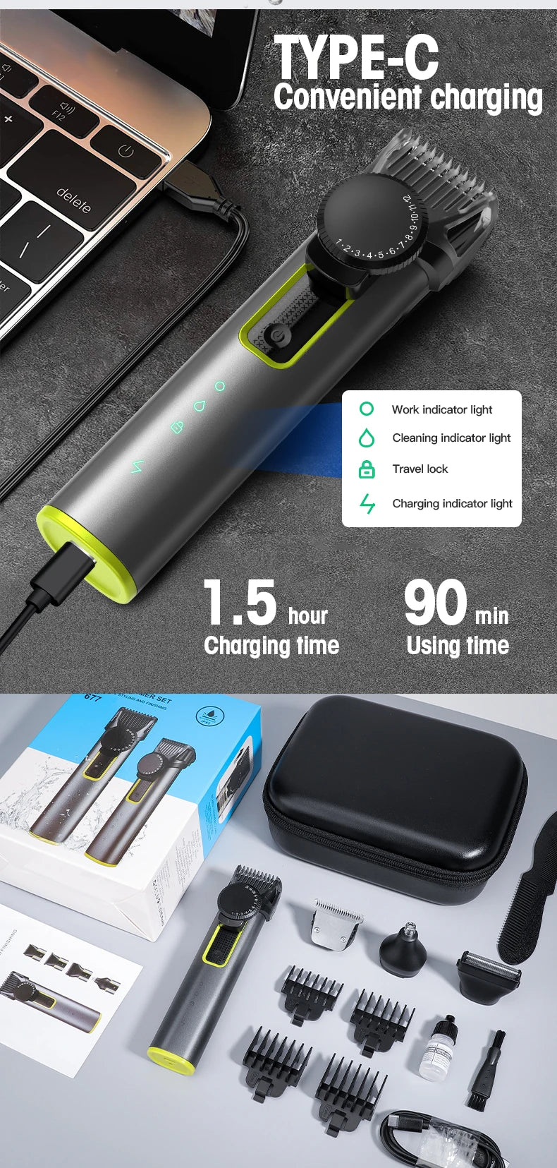 RESUXI 677 Men's Professional 4 in 1 Hair Trimmer Set Multi-function Hair Clipper Electric Shaver Nose Eyebrow Hair Grooming Kit