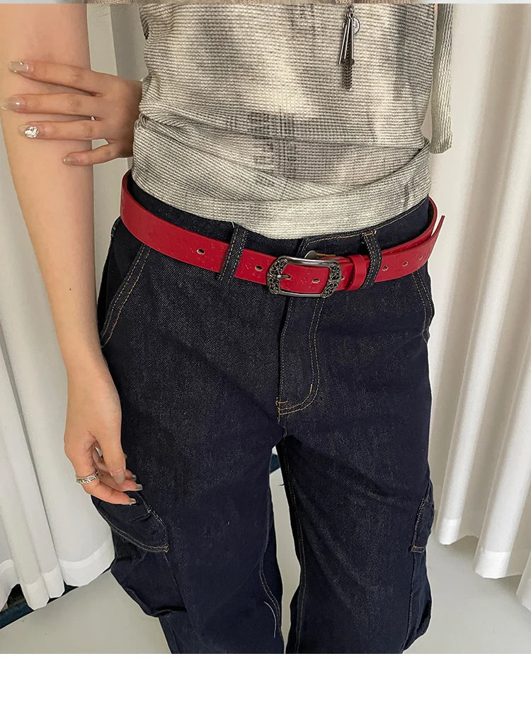 Retro Ethnic Style Butterfly Printed Red Belt For Women New In 2025 Versatile Belt With Jeans Belt Decoration
