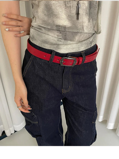 Retro Ethnic Style Butterfly Printed Red Belt For Women New In 2025 Versatile Belt With Jeans Belt Decoration