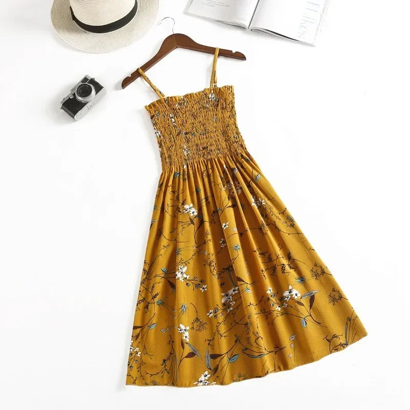 Summer Chiffon Camisole Sleeveless Dress Women Mini Dresses Fashion Elastic  Waist Casual Spaghetti Strap Dresses Vestidos Girls
