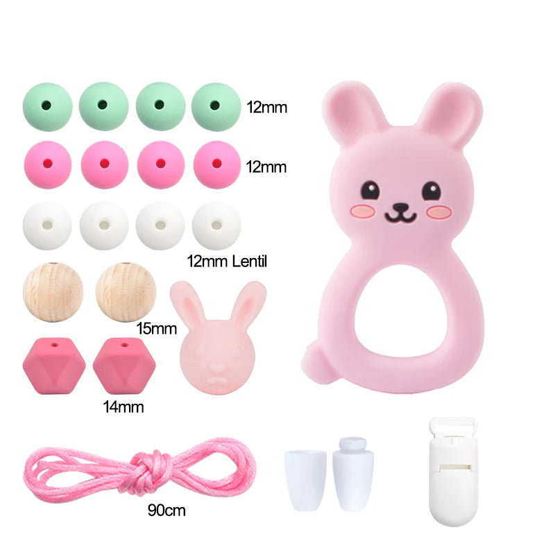 LOFCA Silicone Teether Wood Beads Set BPA Free DIY Baby Teething Necklace Toy Cartoon Koala Raccoon Pacifier Chain Clip