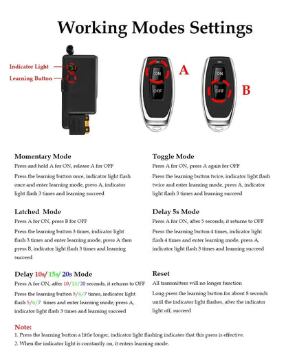 433Mhz Wireless Remote Control Switch AC 110V 220V 10A Relay 1CH Receiver Controller and 2 botton RF433 Mhz Transmitter