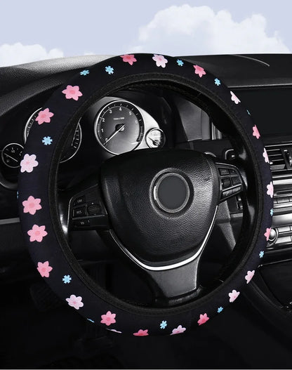 Car Steering Wheel Cover Flowers Print Anti-slip Universal Auto Steering Wheel Protector Interior Accessories wheel cover
