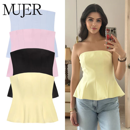 MUJER 2025 Corset Tube Tops for Women off Shoulder Crop Top Woman Sexy Backless Tank Top Women Yellow Black Bustier Tops Woman