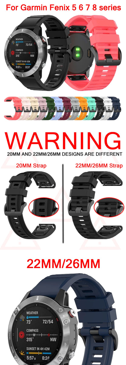 20 22 26mm Silicone Strap for Garmin Fenix 6 6X Pro 6S 7S 7 7X 5S 5 5X Plus 965 Epix Pro Gen2 47 51mm Watchband QuickFit Correa