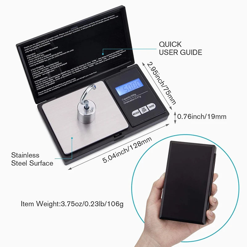 Mini Electronic Scale Pocket Digital Scale for Gold Sterling Silver Jewelry Scale Precision Scale 200/500gX0.01g/1kgX0.1g