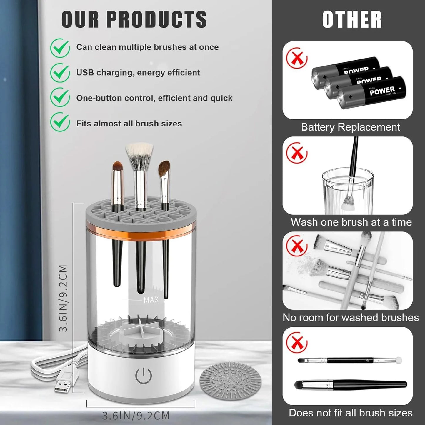 USB Plug Portable Electric Makeup Brush Cleaner with Rubber Makeup Machine Electric USB Quick Cleaner Cleaning Brush Collar Brus